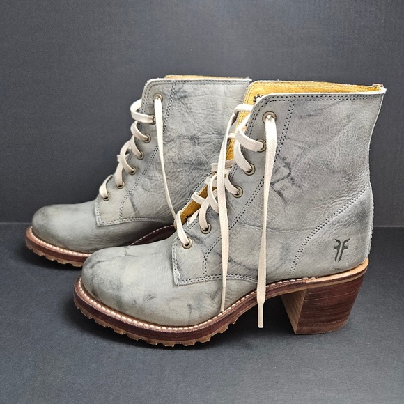 FRYE Women's Leather Sabrina Lace Up Ankle Boots Gray Size 6 Vibram Roccia SCUFF - Picture 8 of 15